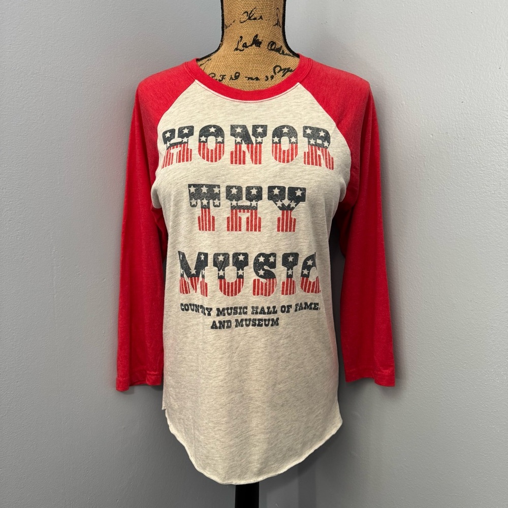 Honor the Music Red and Cream Women's Long Sleeve Tee
